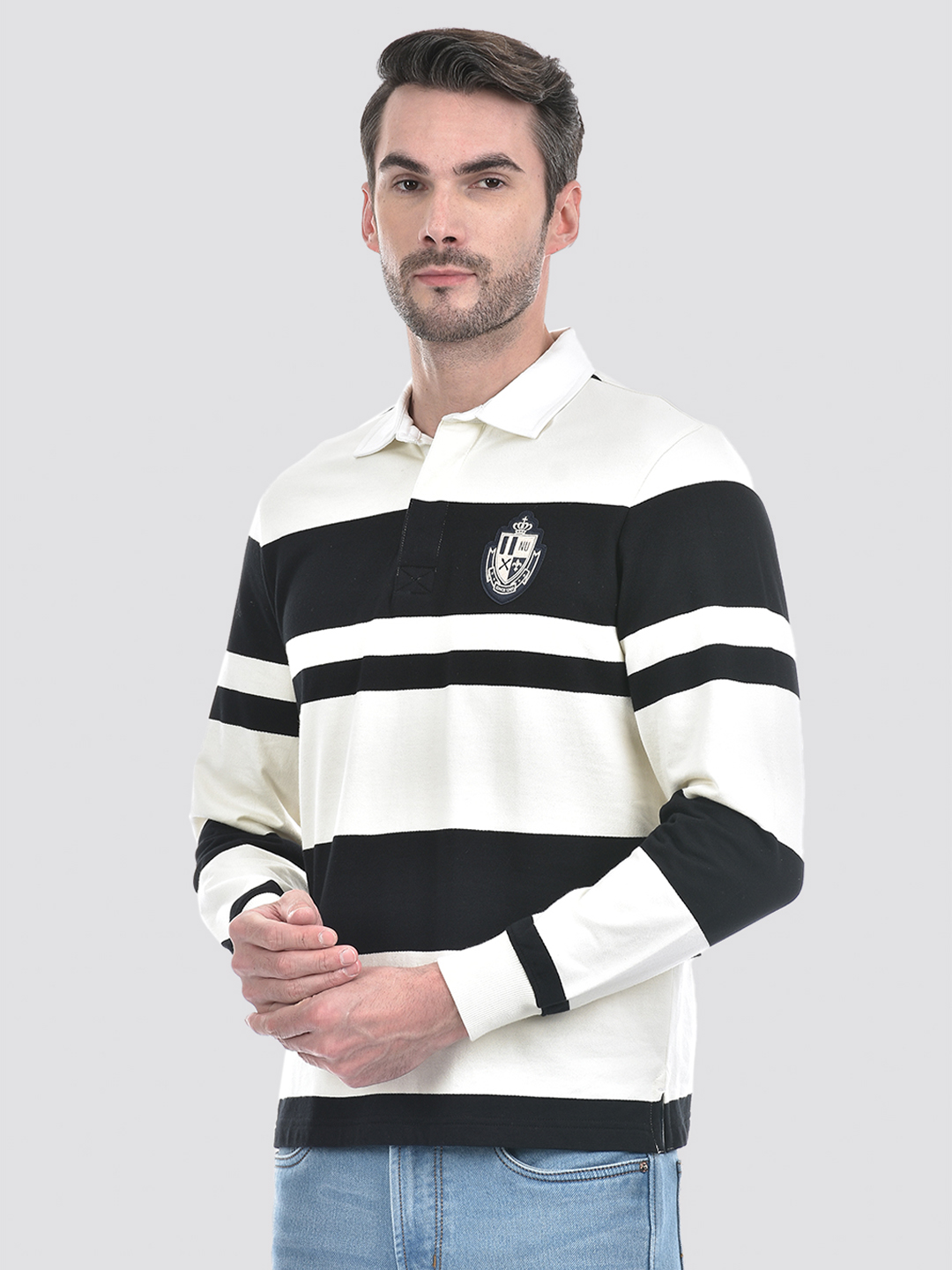 Numero Uno Men Striper Black Polo Neck Sweatshirt